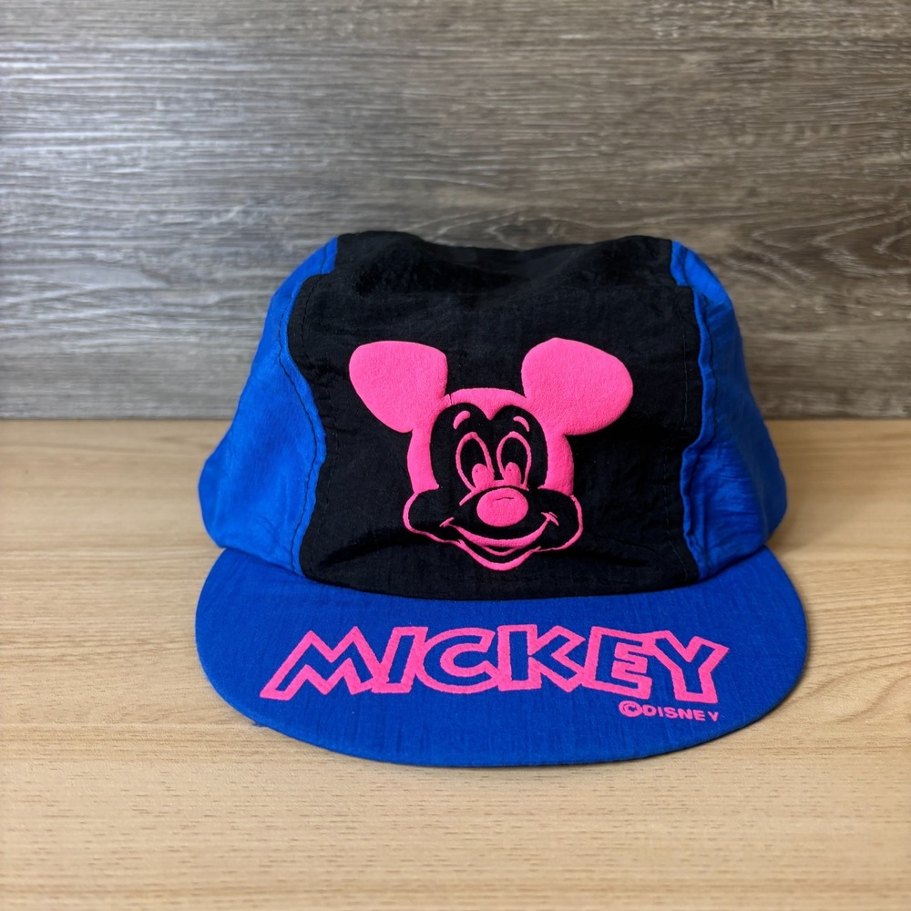 VINTAGE Disney Hat Fitted One Size Stretch Back Mickey Mouse Short Brim Cap